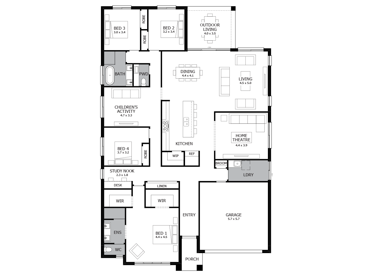 Primary Simple 1 Story 4 Bedroom House Floor Plans Popular New Home Floor Plans