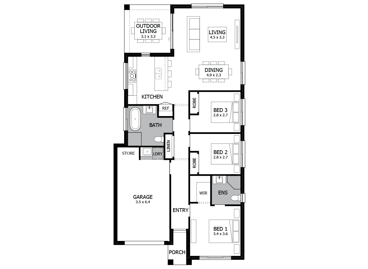 Single Floor 3 Bedroom House Plans
