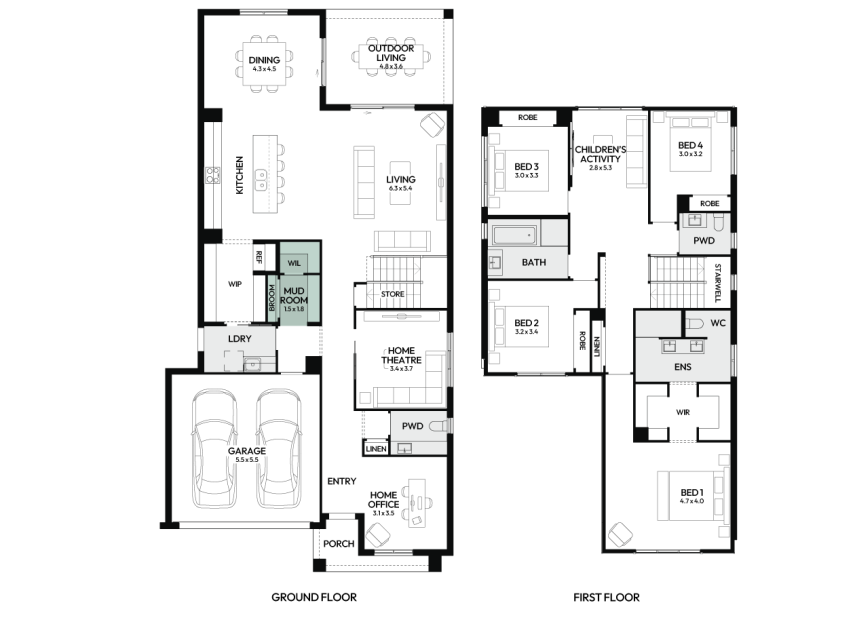 Brighton-35-double-storey-home-design-floorplan-option-10-LHS