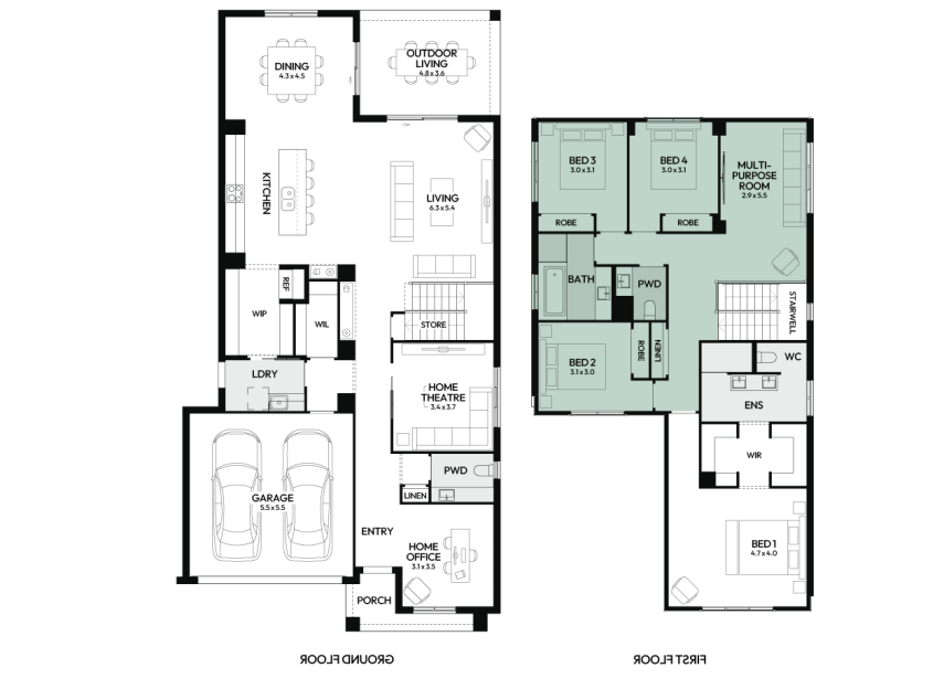 Brighton-35-double-storey-home-design-floorplan-option-12-LHS