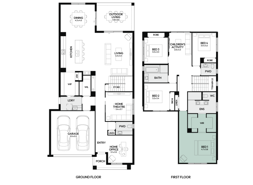 Brighton-35-double-storey-home-design-floorplan-option-3-LHS