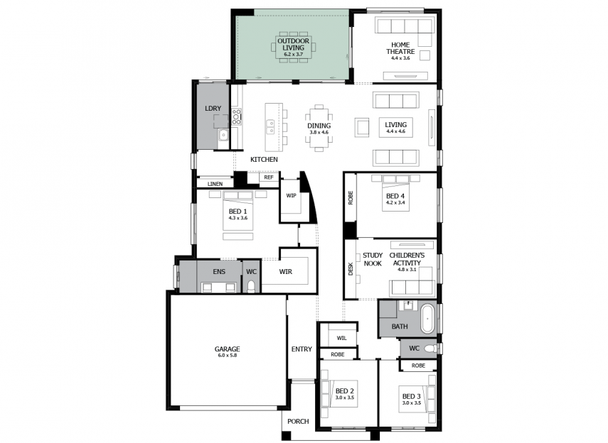 Atrium Single Storey House Design with 4 Bedrooms | MOJO Homes